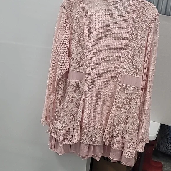 Indigo Soul Women's Lined Lace Layered Tunic 2XL Sequin Detail Long Sleeves Pink - Picture 4 of 10